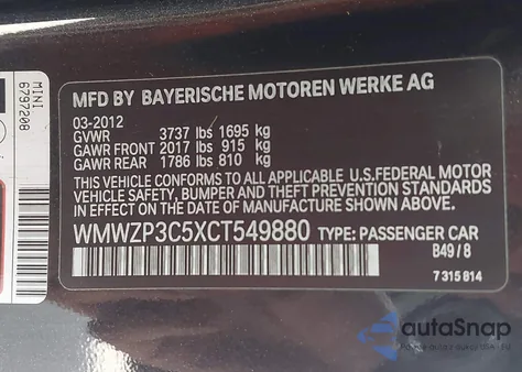 2012 Mini Cooper S z USA, uszkodzony, nr VIN WMWZP3C5XCT549880